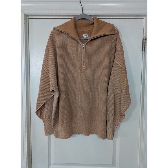 Aerie Beyond Quarter Zip Collared Pullover Sweater Knit Oversized tan medium - Picture 1 of 8